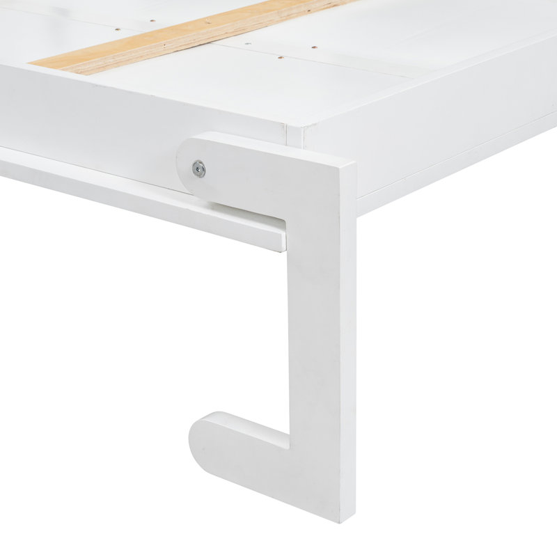 Grand lit blanc à persiennes avec rangement, bois de pin massif, facile à assembler et peu encombrant
