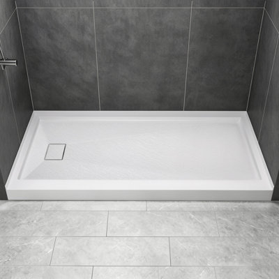 48 inch W x 36 inch D Single Threshold SMC Shower Base, Left Drain, White Non-Slip Shower Base for Bathroom