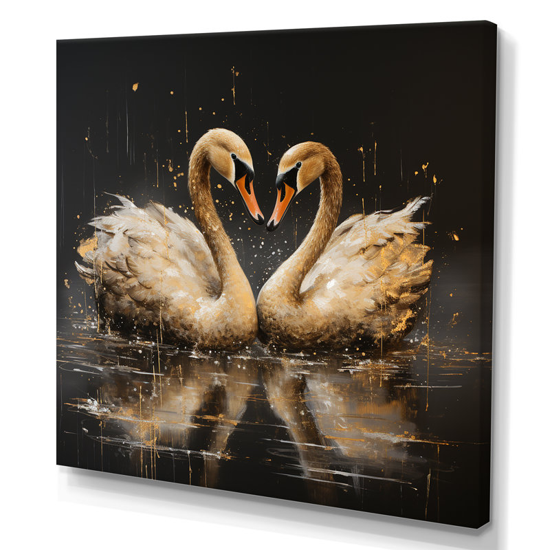 Golden Swans Wandering Pond 3 - cygne, art mural animal, H 16 po x l 16 po x P 1 po