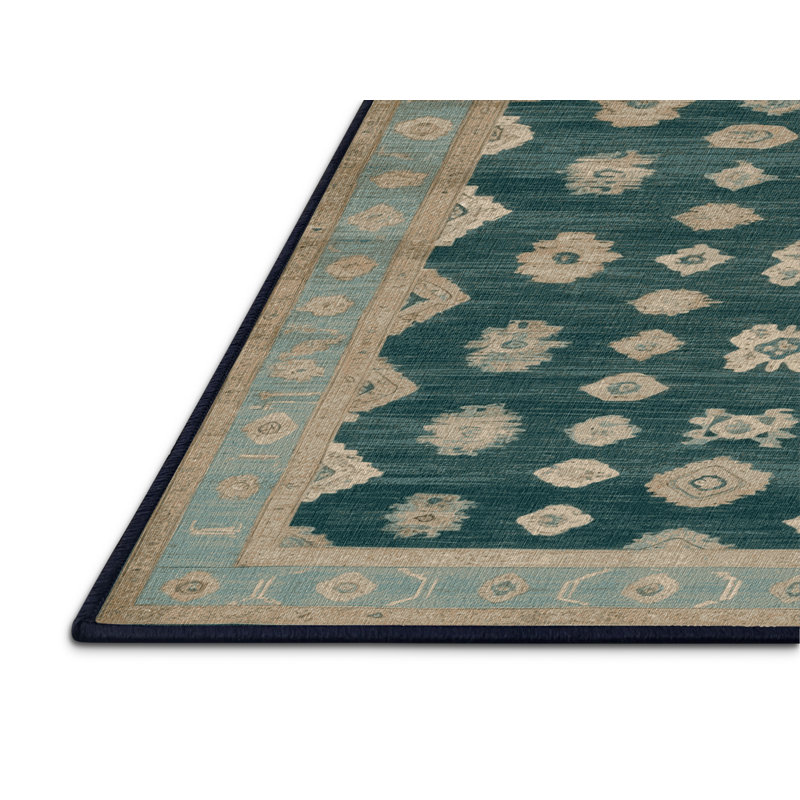 Machine Washable Overdyed Blue Area Rug, Round 7'