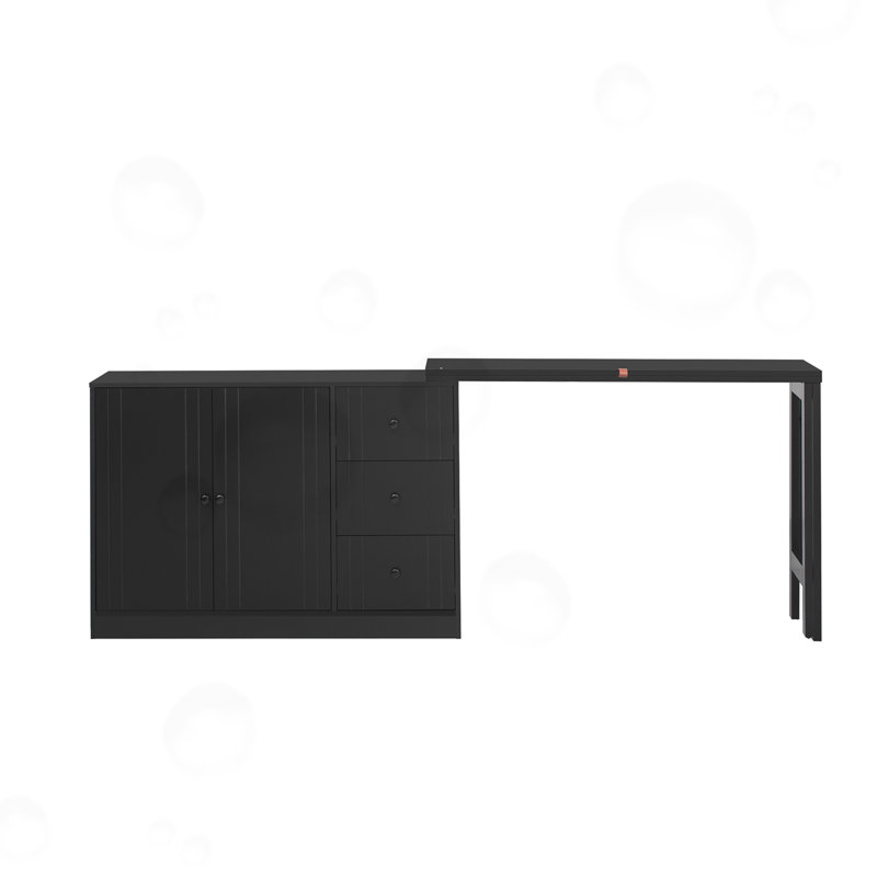 Sideboard with Adjustable Pull-Out Top and three drawers, Black