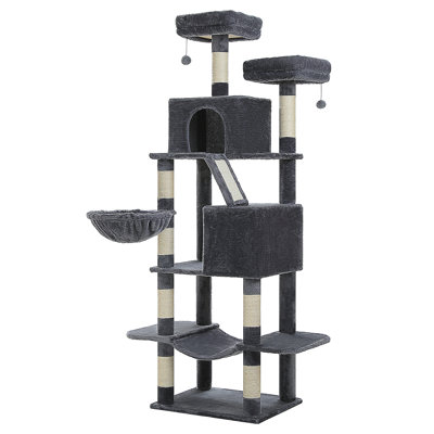 Lower Cat Tree Tall 70.8" For Adult Indoor Cats, 8-Levels Large Cat Tower With 8 Sisal Posts, 2 Hammocks, 2 Condos, Big Perch & 3 Pom Poms For Multi-Cats Household