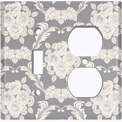 Metal Light Switch Plate Outlet Cover (Damask Rose Tan - (L) Single Toggle / (R) Single Outlet)