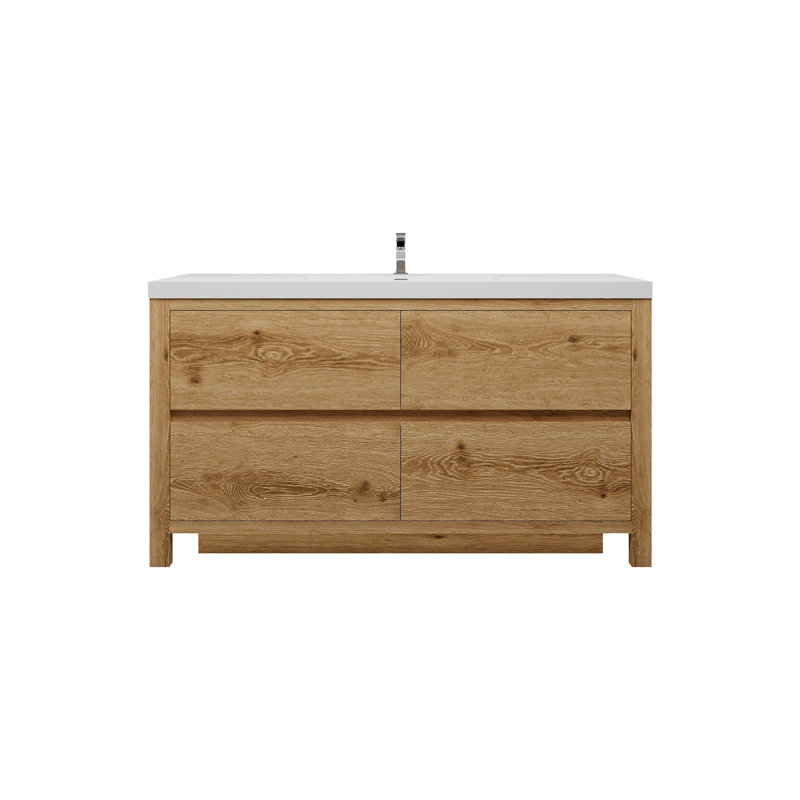 Bethalto 59.06'' Single Bathroom Vanity with Acrylic Top, Yellow Wood
