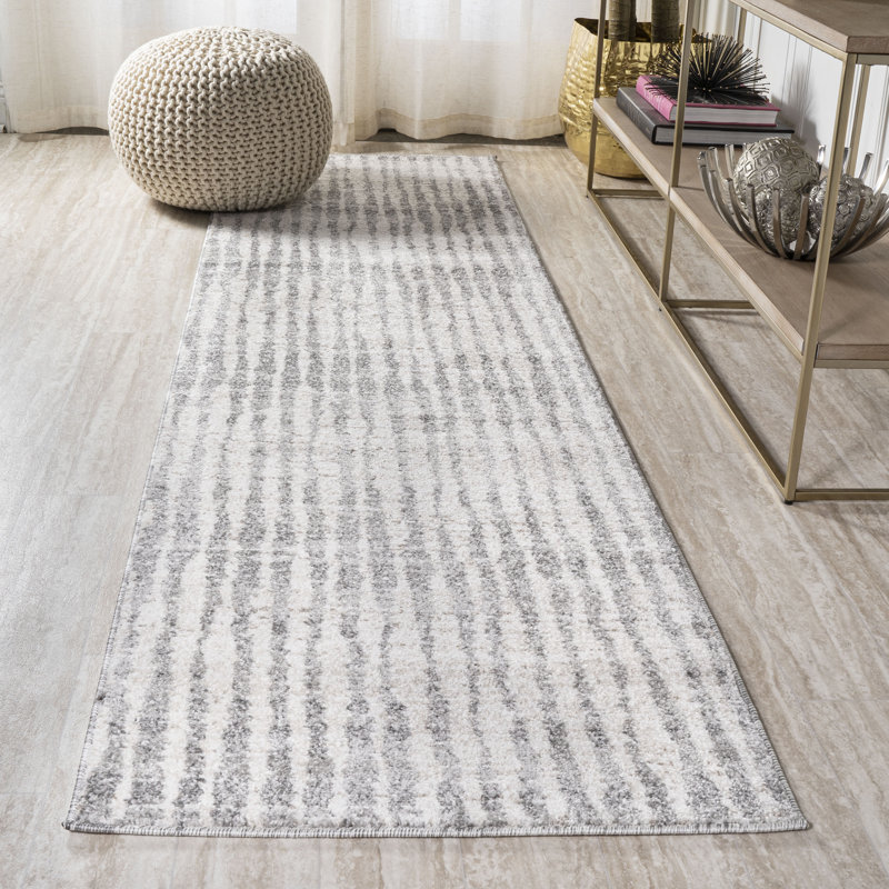 Tapis beige / gris foncé à rayures modernes Oconnor, Tapis de couloir 2 pi 3 po x 10 pi