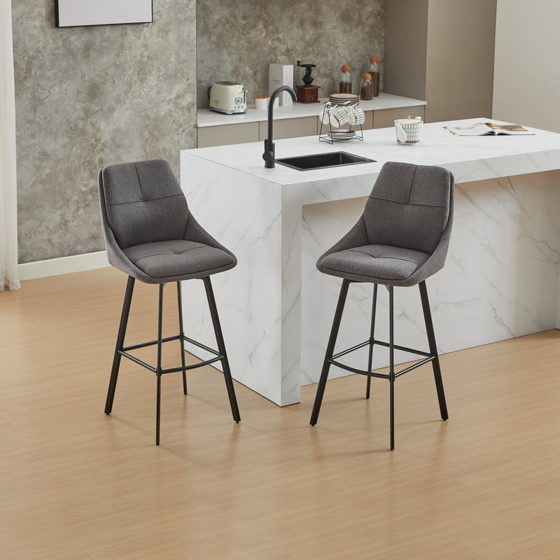 Avianah Swivel Upholstered Counter Stool with Metal Frame, Black