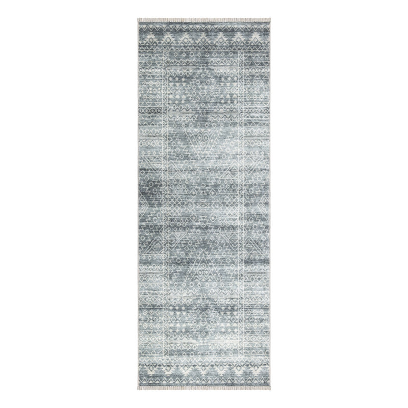 Washable Non-Slip Area Rug - Teal / Ivory Geometric Area Rug for Living Room, Bedroom, Dining Room, and Kitchen