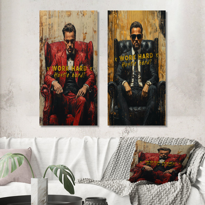 Red Wolf Wall Street Work Hard Motivation I - ensemble de 2 décorations murales en métal Woodland, 32" H x 32" W