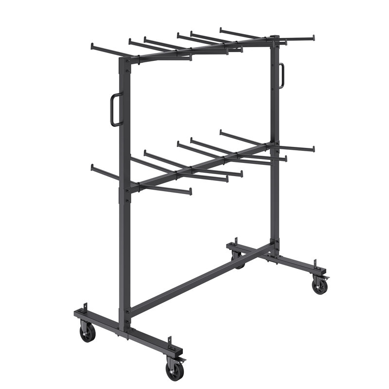 Heavy Duty Black Steel Folding Chair Rack with Locking Wheels