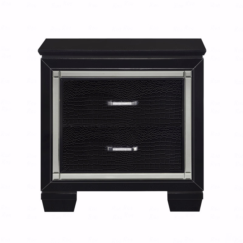 Table de chevet 1Pc 2X tiroirs à queue d'aronde Faux alligator, Noir