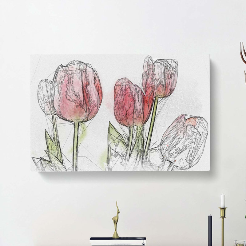 Beautiful Pink Tulips in Abstract - Wrapped Canvas, 50cm H x 76cm W x 3cm D