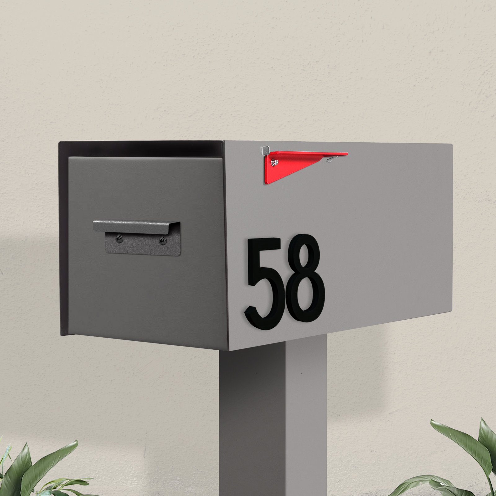Post-Mounted Steel Mailbox, Gray/Black, Yes