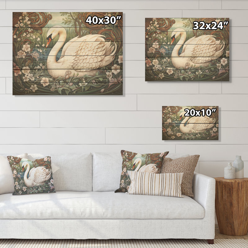 Swans Majesty Horizon - cygnes, art sur bois de pin naturel, H 10 po x l 20 po