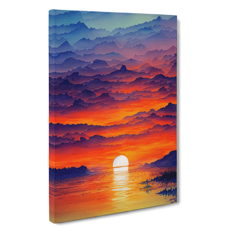 Sunset Watercolour No.6 - Wrapped Canvas Painting, 50cm H x 35cm W x 3cm D