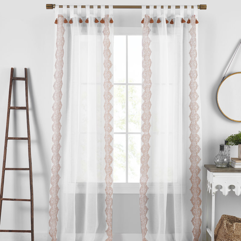 Axbridge Boho Print Sheer Tab Top Single Curtain Panel, Terracotta, 52" x 95"