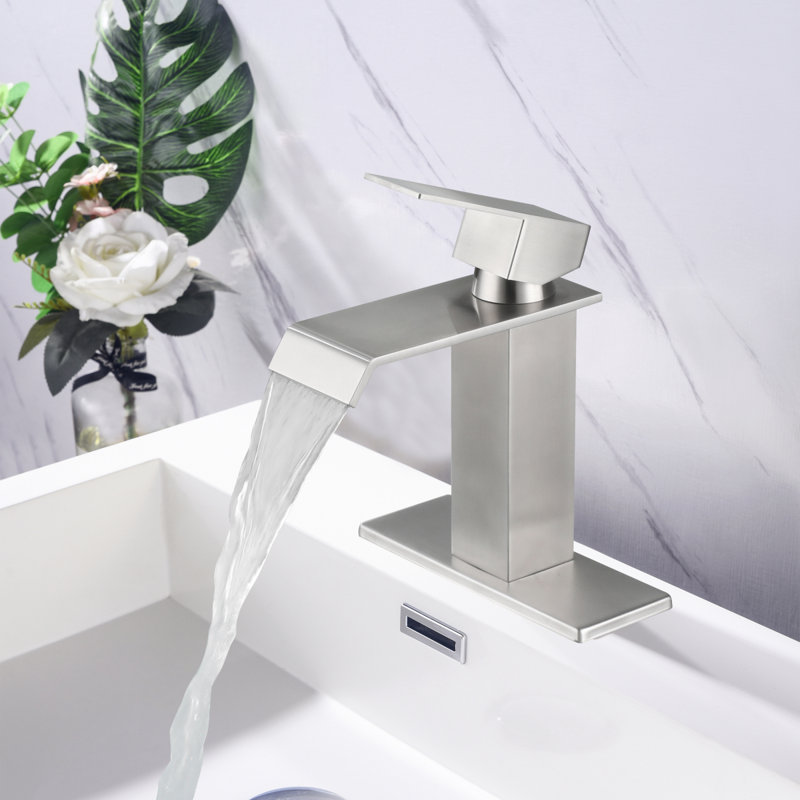Robinet de salle de bain à cascade, robinet de meuble-lavabo à poignée simple, Nickel brossé