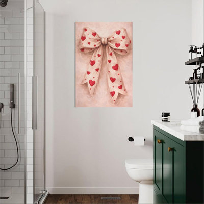 1pc Framed Valentine's Day Canvas Wall Art Prints Poster, Heart Bow Art Posters Canvas Print Painting for Living Room Bedroom Office Bathroom Dorm Hom