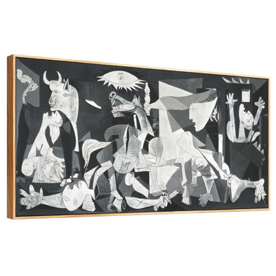 Framed Canvas Giclee Print Art Guernica by Pablo Picasso Wall Art Living Room Home Office Decorations(Wood Color Slim Frame,26"X60")