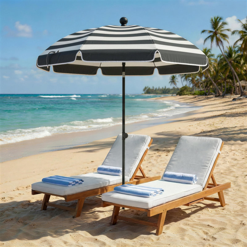 177cm Beach Parasol, Black Striped