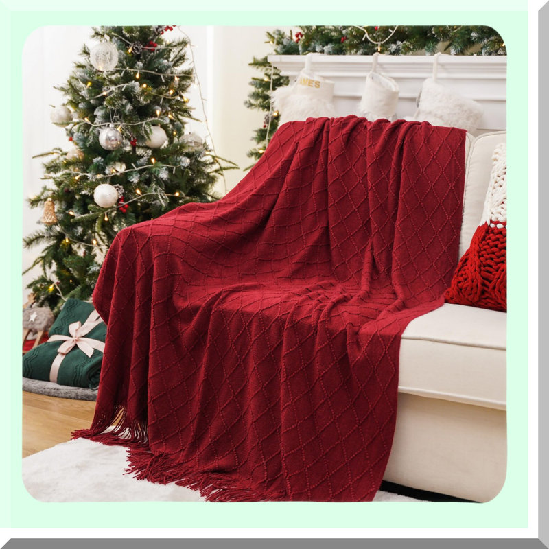 Boho Chic Red Throw Blanket - Cozy Decorative Couch and Bed Accent, 50"x60""