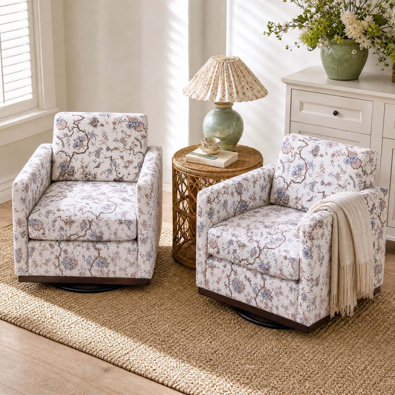Fauteuil rembourré pivotant, Mélange de coton Floral Birds