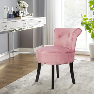 Modern Pink Velvet Upholstered Square 18.1 in. Tufted Button Exquisite Ottoman Soft Foot Stool Dressing Makeup Chair