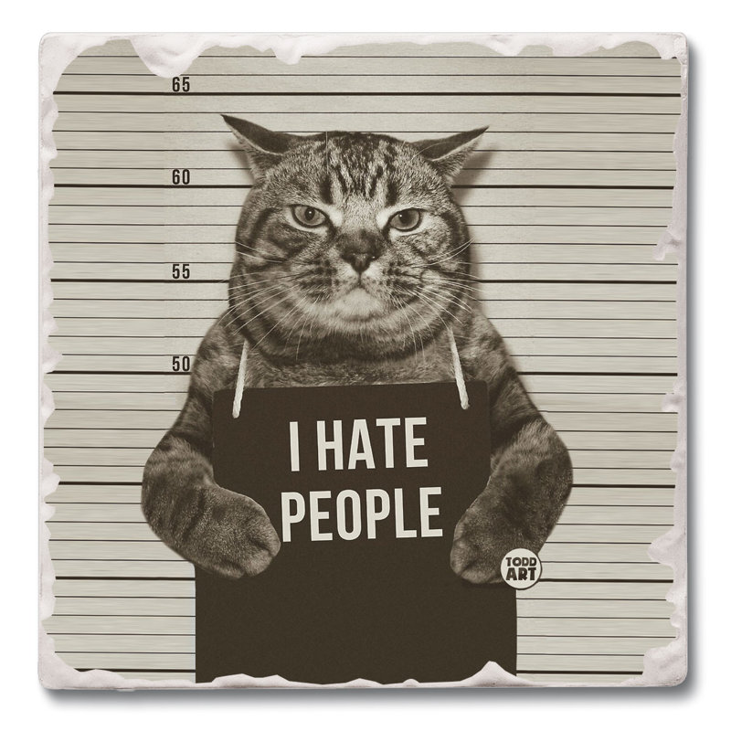 Hate People Cat Single Tumbled Tile Coaster Create Your Own Collection