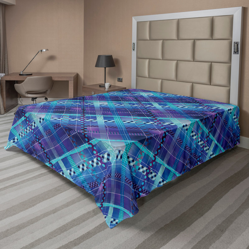 Ambesonne Top Flat Sheet Curving Art, Purple Blue Striped, King Flat Sheet