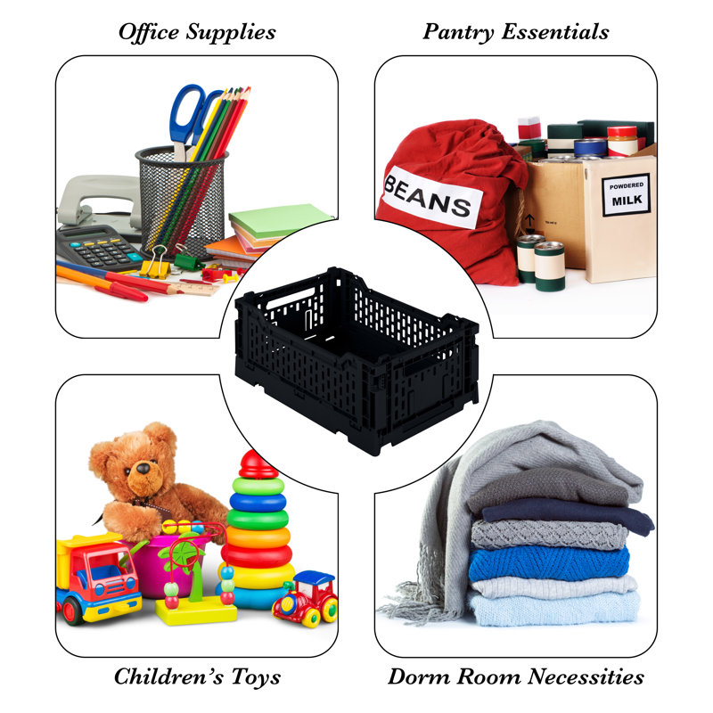 Simplify Plastic Crate, 4.13" H x 10.63" W x 6.69" L, Black