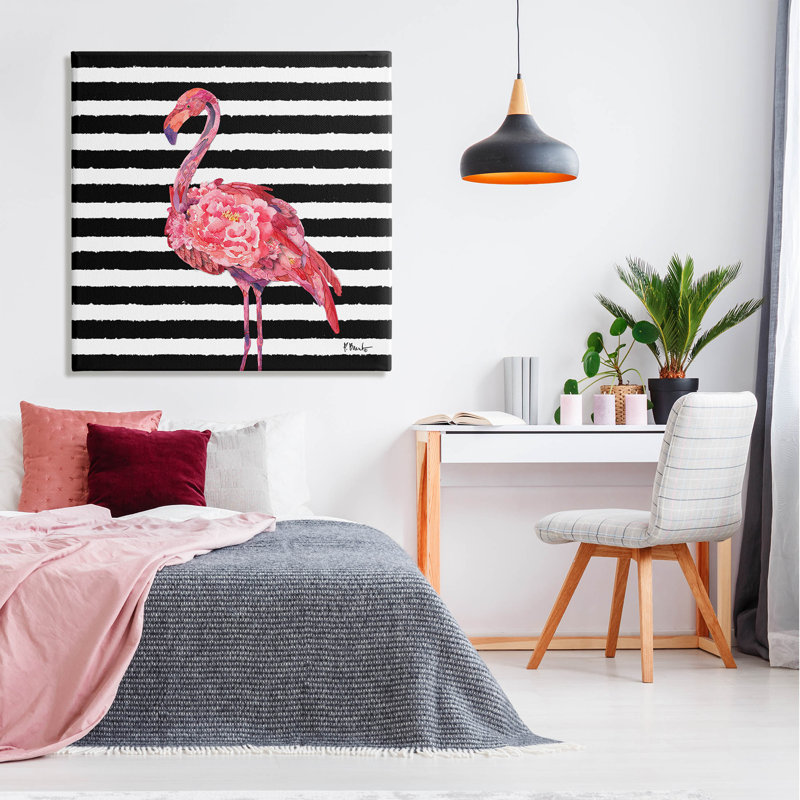 «Blossoming Pink Flamingo Stripes», art numérique par Paul Brent, H 36 po x l 36 po x P 1,5 po, Toile tendue