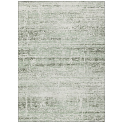 3' X 5' Sage Artichoke Green And Ivory Abstract Washable Indoor Outdoor Area Rug