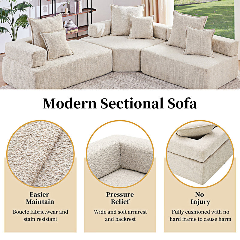 Modular L Shaped Sectional Sofa,Convertible Compressed Couch