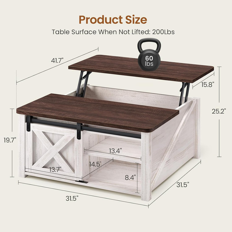Table basse à plateau relevable Veronike, Blanc rétro / bois espresso