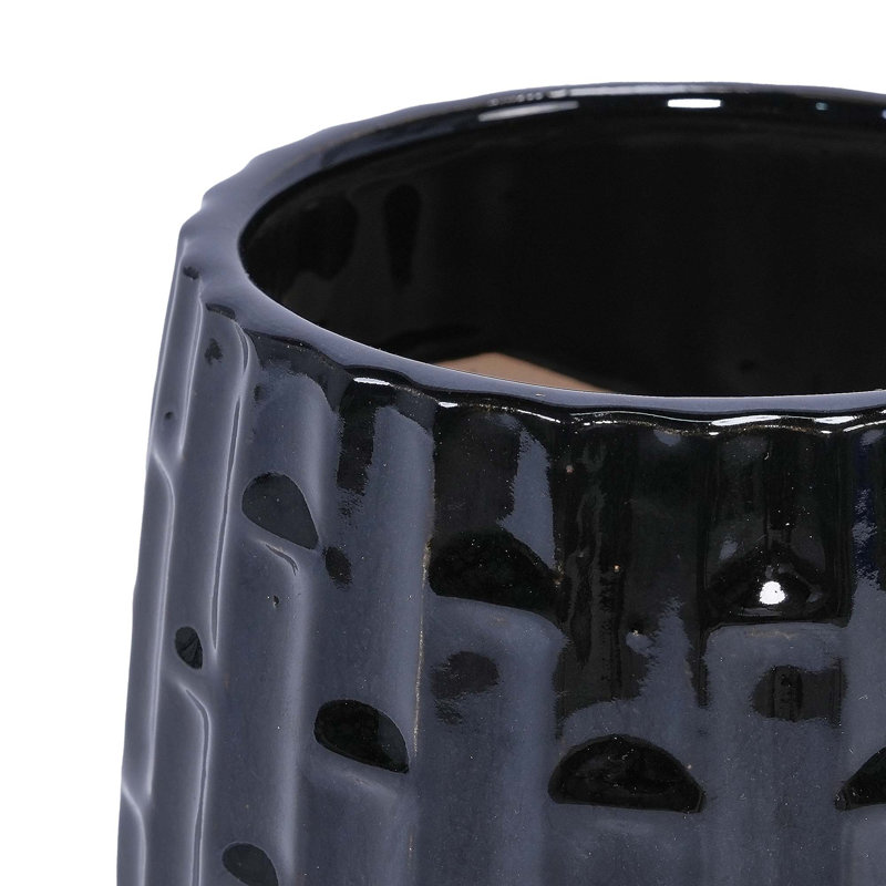 Set of 2 Ceramic Flowerpot, 7" Modern Planter for Patio, Garden, Windowsill, Black