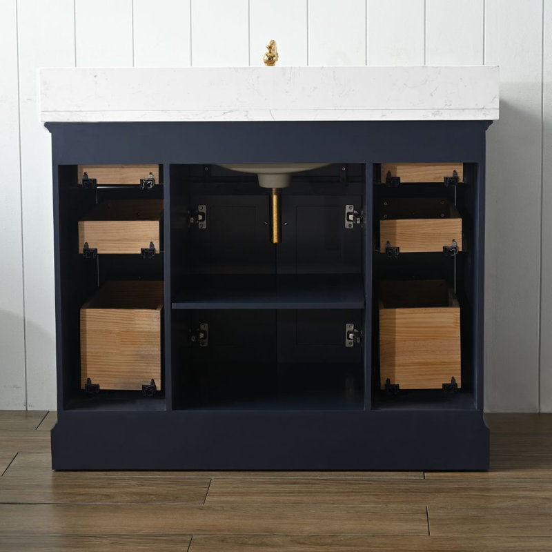 Thompson 42" W Single Bathroom Vanity, Indigo Blue/Brushed Gold