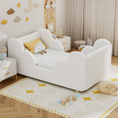 Toddler Cloud Bed (2-7y) - Removable Guardrail Velvet Bed (white/pink/gray)