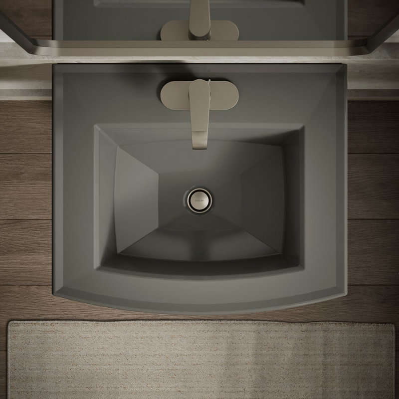 Archer 24" Rectangular Pedestal Bathroom Sink with Widespread Faucet Holes, 4" Centers, Thunder Gray