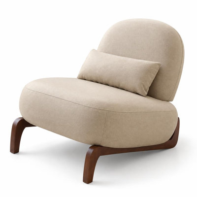 Fauteuil d'appoint sans accoudoirs avec pieds en bois massif, fauteuil de salon en similicuir avec coussin moelleux, fauteuil de lecture confortable pour chambre, appartement, salle d'attente, balcon, siège robuste et confortable pour petits espaces, parfait pour la détente et un usage quotidien