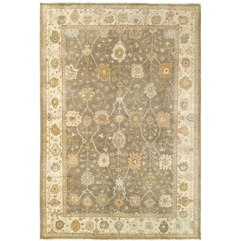 Presley Traditional Hand-Knotted Wool Brown Area Rug, Rectangle 9' x 12'