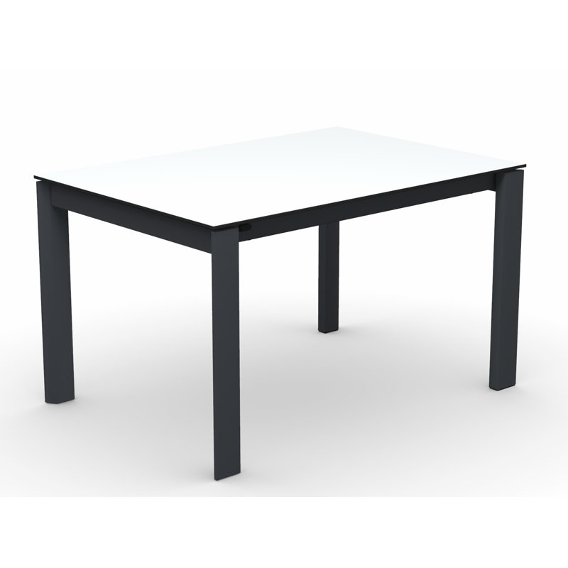 Eminence Extendable Solid Wood Dining Table, Matte Optic White, 35.5" W x 51.25" L, Beton Gray Melamine
