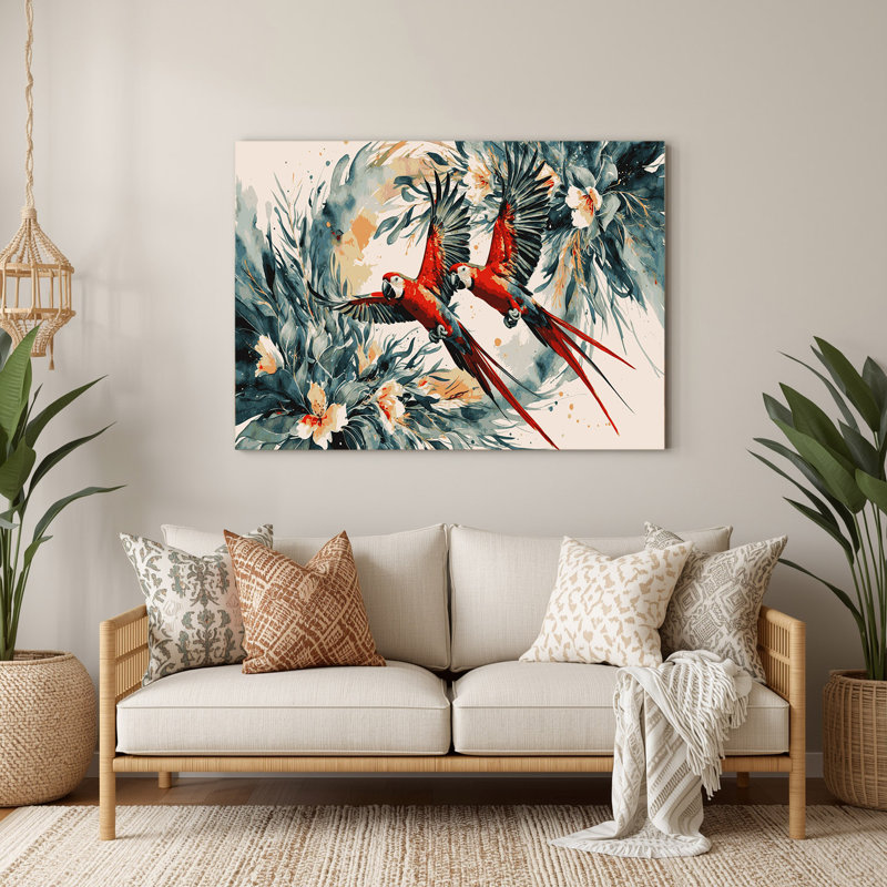 Oiseaux, art mural blanc, perroquet, roi australien, H 20 po x l 24 po
