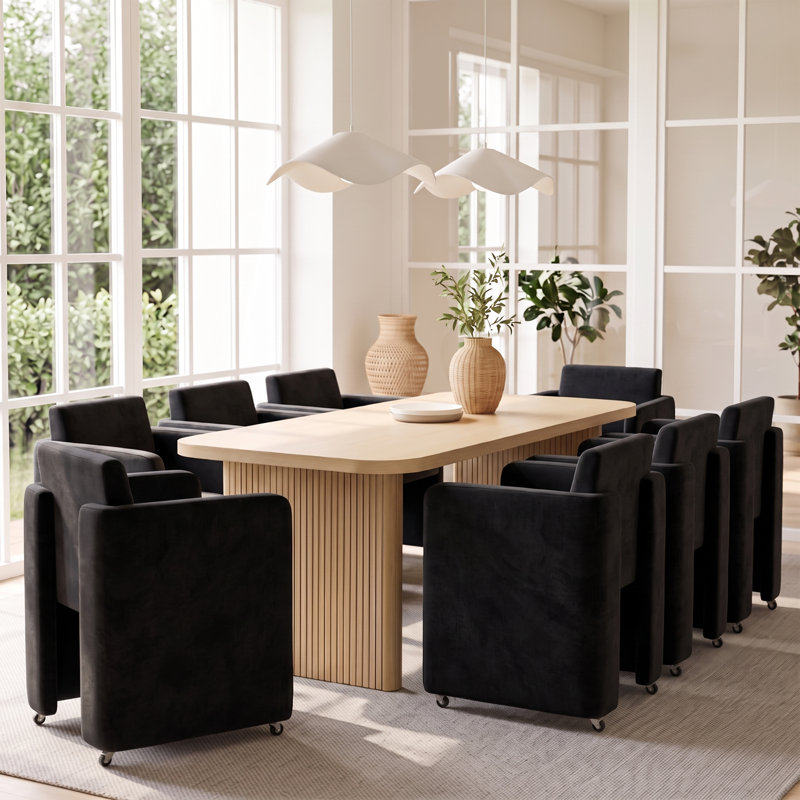Ensemble de salle à manger moderne 5 pièces avec chaises rembourrées en velours noir à roulettes, 5 Pieces: Table, 4 Chairs