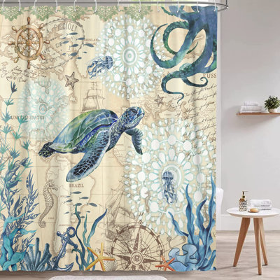 Jocelene Abstract Shower Curtain with Hooks Included