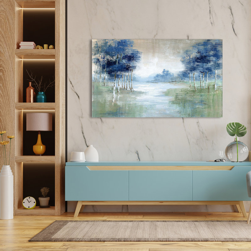 Birch River par Nan - Peinture, L 72 po x H 42 po, Toile tendue
