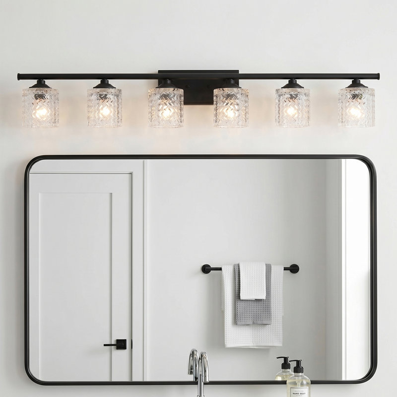 Luminaire de salle de bain à 6 lumières en acier à intensité variable Vernice, Noir mat