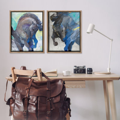 «Bucking Horse Joyful Play», ensemble de 2 toiles flottantes encadrées par Albena Hristova