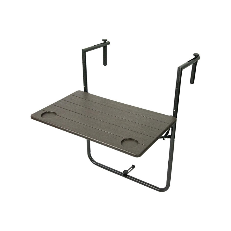 Table de balcon pliante et suspendue, hauteur réglable et durable, brun
