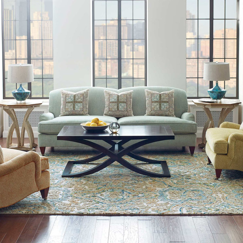 Agra Damask Handmade Tufted Wool Beige/Blue Area Rug, Rectangle 4' x 6'