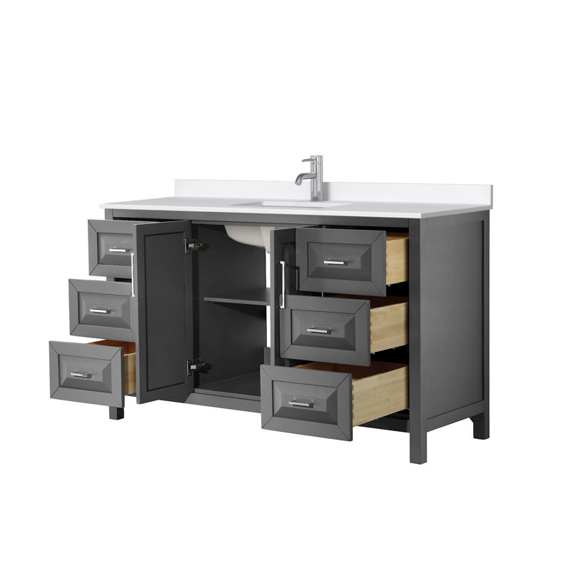 Daria 60'' W Vanity, Polished Chrome, Gray, White Quartz