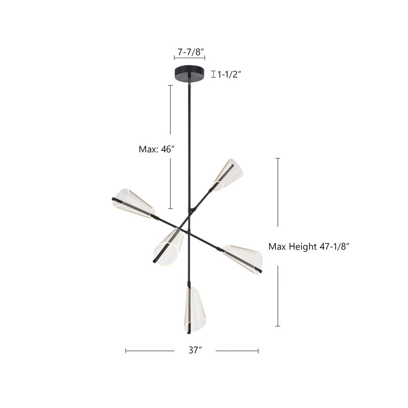 Mulberry 5 - Light LED Chandelier, Black/Light Guide